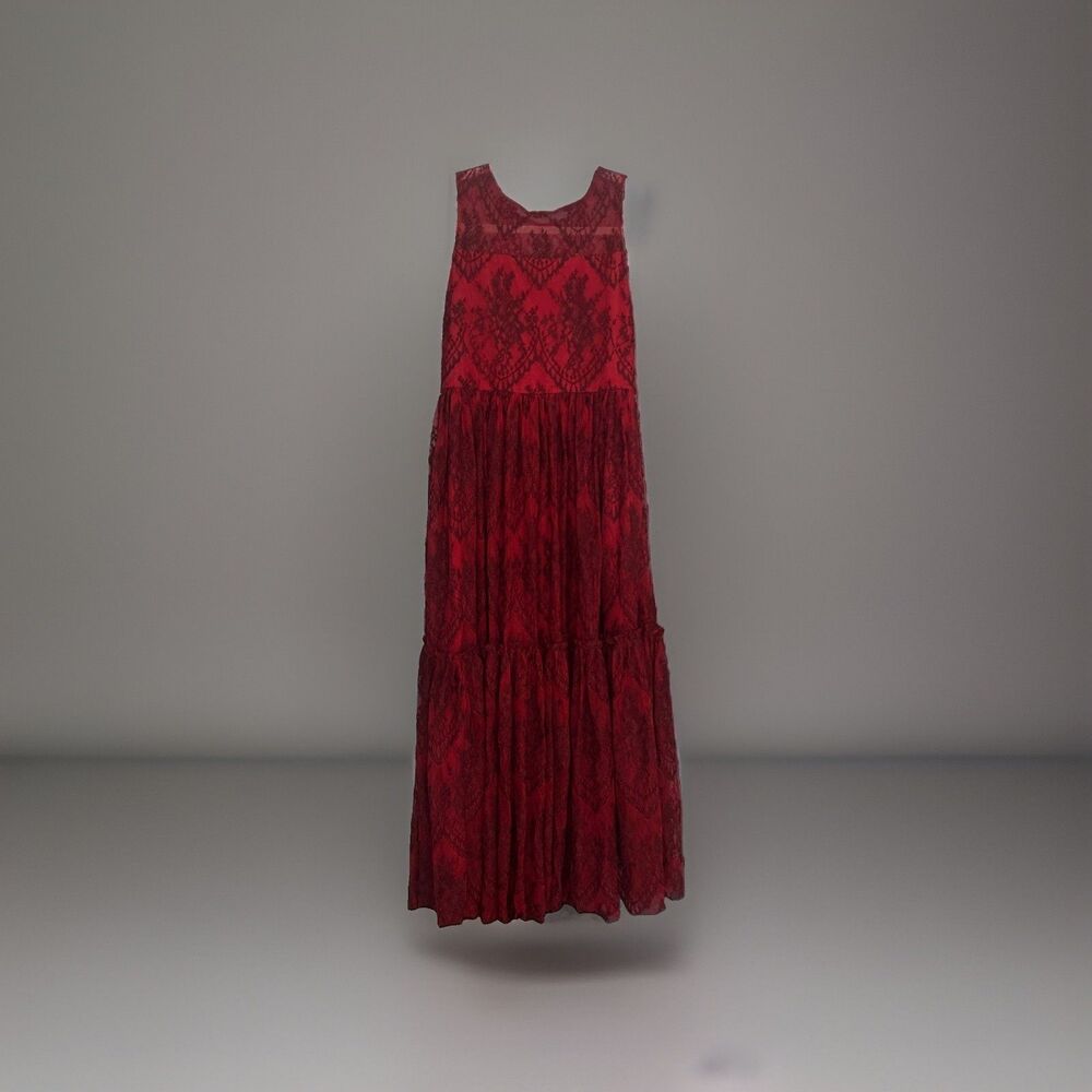 E 21 Mia Joy Burgundy  Lace Tiered Bottom Girls Maxi Dress Sz 14